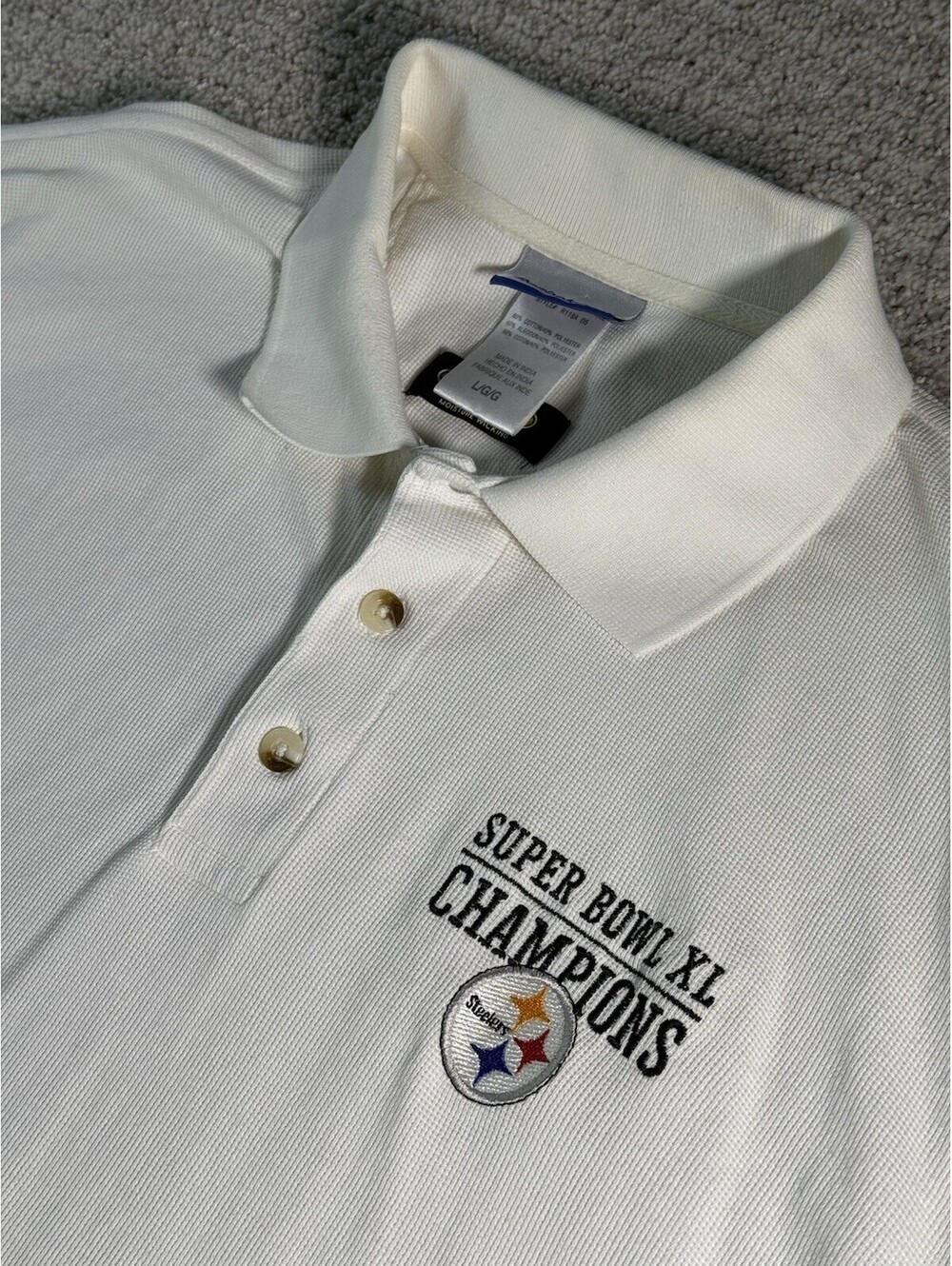 Pittsburgh Steelers Polo Shirt Mens Large White Super Bowl Champs 2006